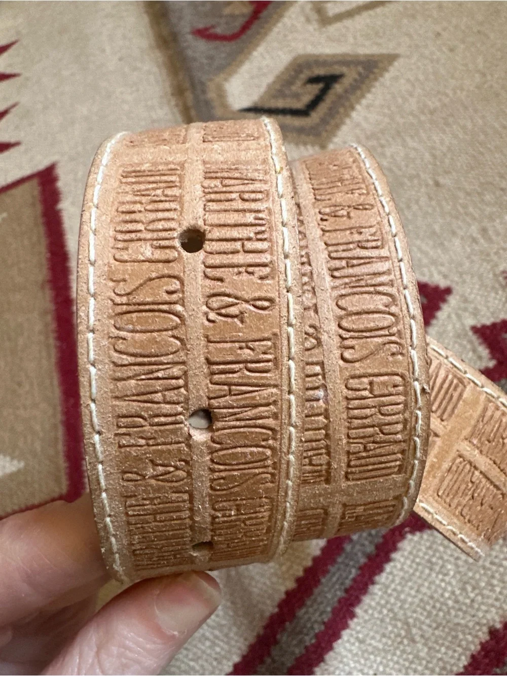 Vintage Marithe Francois Girbaud Tan Neutrals Spellout Designer Belt